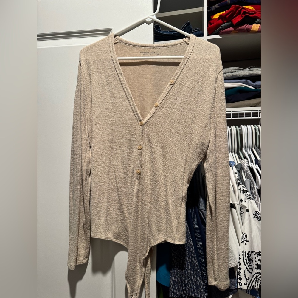 Tan button down body suit